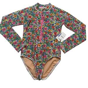 NEW Crewcuts Rash Guard Swimsuit sz 8 Floral Print Long Sleeve Rash Guard UPF 50